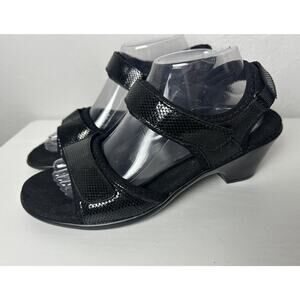 BioHeels OrthoCushion Womens Sandals Size 10 WIDE Black Snake Print Strappy